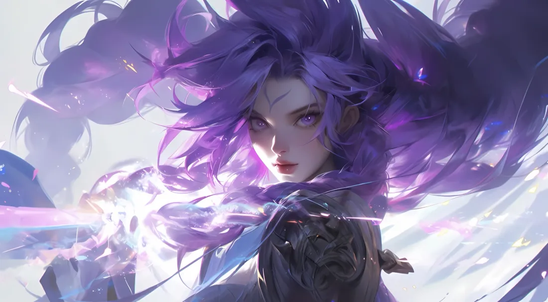2k卡莎壁纸｜英雄联盟背景图片 - 紫色头发技能特效「哲风壁纸」
