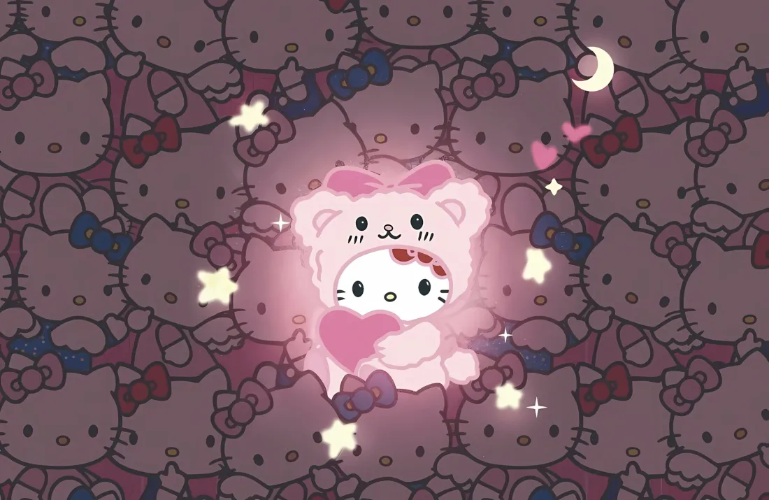 2k凯蒂猫壁纸｜粉色卡通背景 - 爱心星星月亮「哲风壁纸」