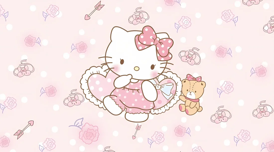 2k凯蒂猫壁纸｜粉色卡通背景 - 小熊玩偶「哲风壁纸」
