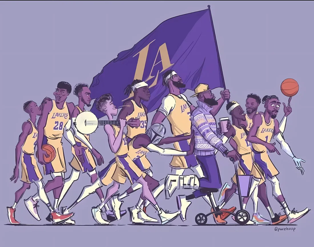 2k湖人队卡通壁纸｜NBA背景 - 篮球「哲风壁纸」