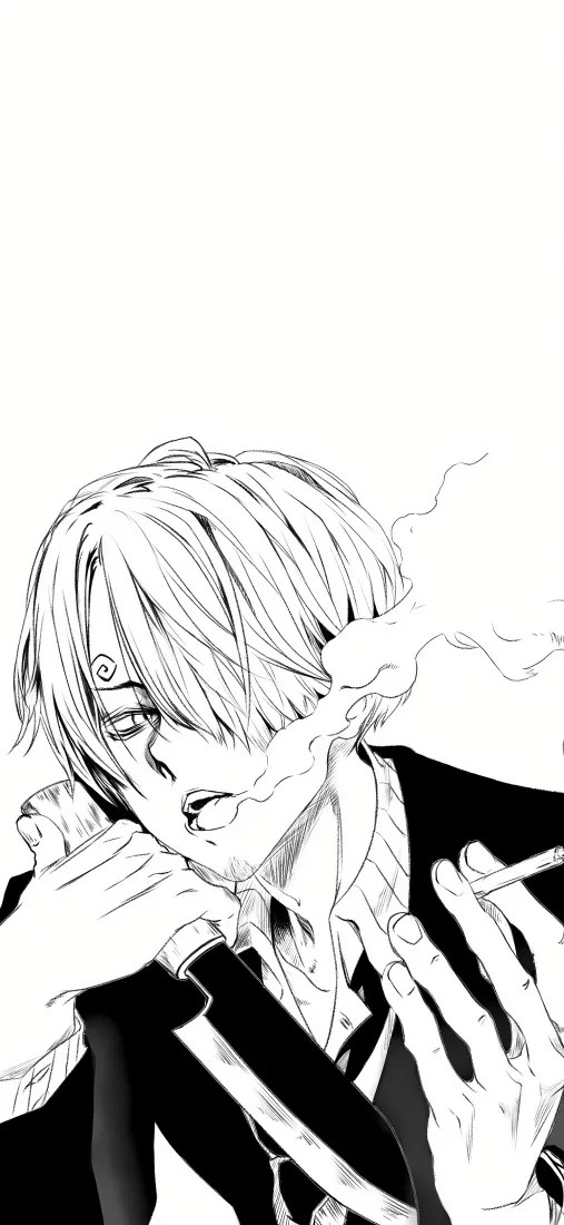 山治手机壁纸｜海贼王背景图片 - 吸烟黑白「哲风壁纸」