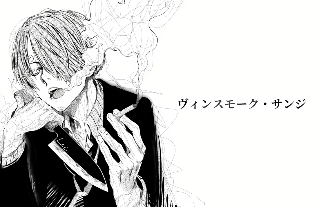 2k山治壁纸｜海贼王背景 - 吸烟线稿「哲风壁纸」