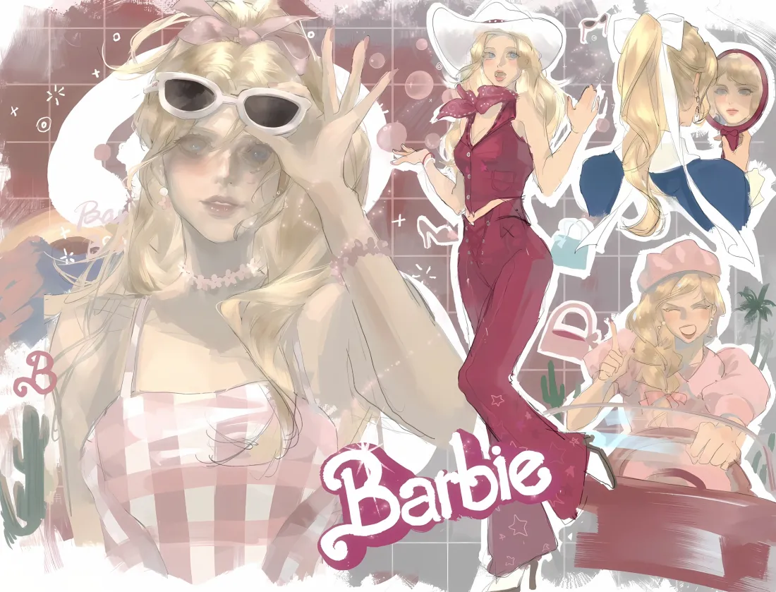 2k芭比壁纸｜复古穿搭背景图片 - 金发格子裙「哲风壁纸」