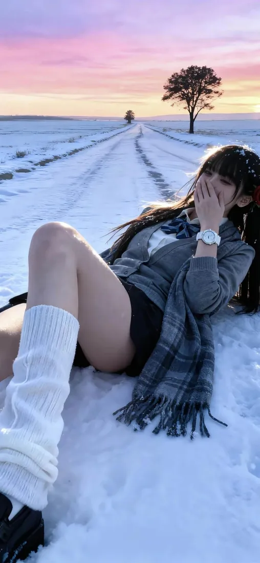 雪地jk制服女孩手机壁纸｜长袜围巾美女图片「哲风壁纸」