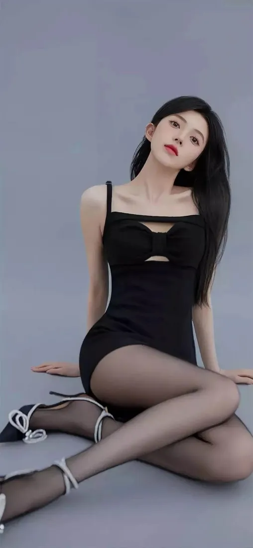 黑衣美女手机壁纸｜灰色背景图片 - 黑丝高跟鞋「哲风壁纸」