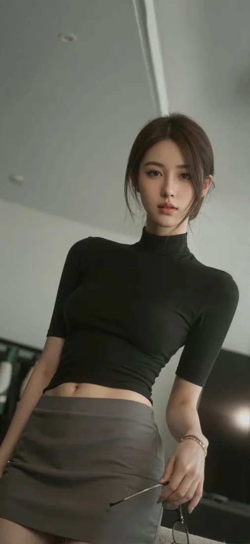 黑衣美女手机壁纸｜室内背景 - 时尚穿搭「哲风壁纸」