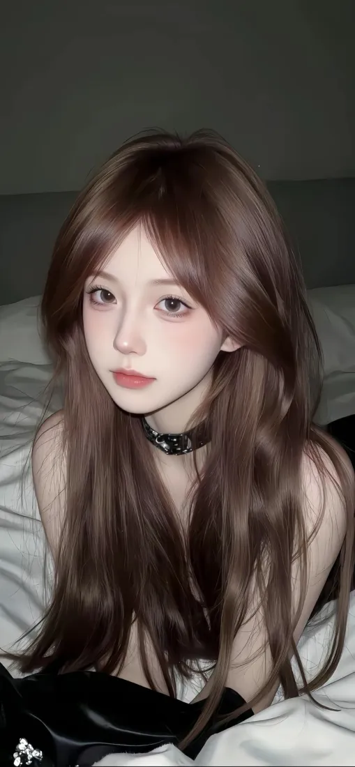 长发美女手机壁纸｜室内背景图片 - 迷人choker「哲风壁纸」