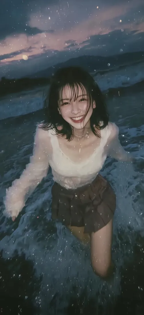 海边美女手机壁纸｜黄昏海浪背景 - 氛围感高清「哲风壁纸」