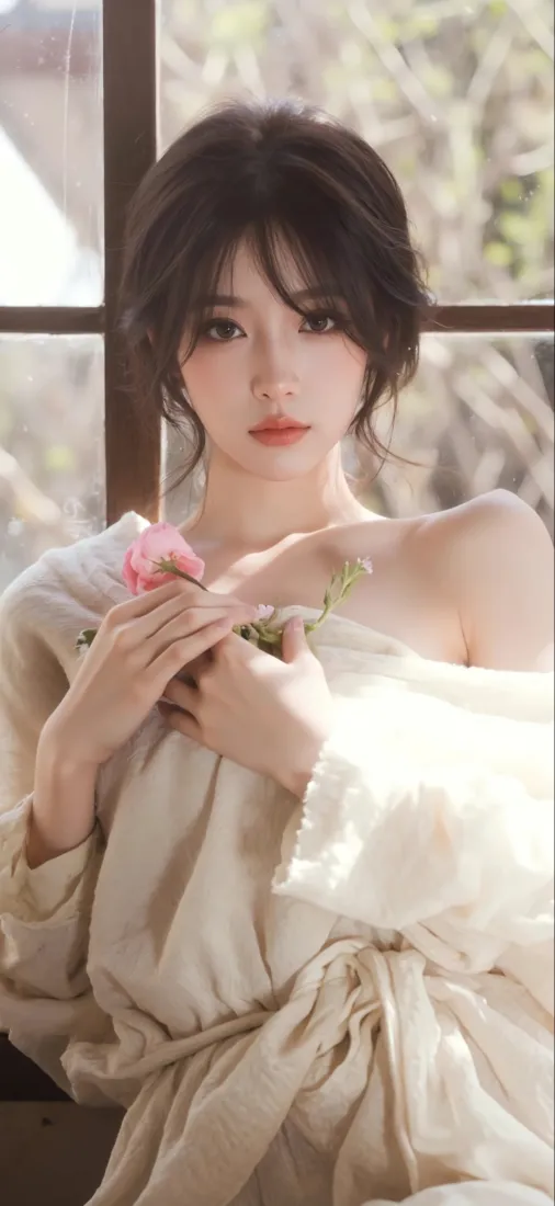 米白裙美女手机壁纸｜复古窗背景 - 氛围感高清「哲风壁纸」