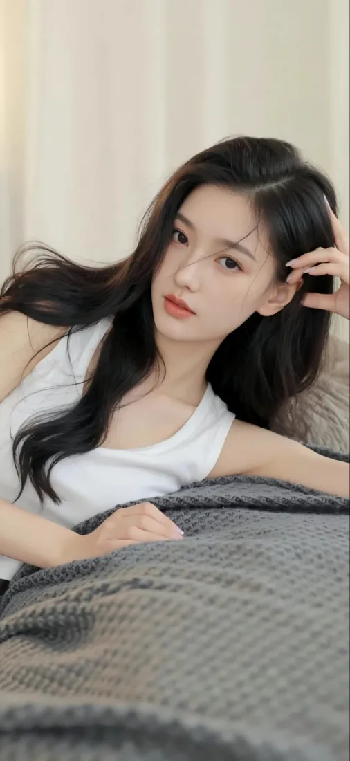 白衣美女手机壁纸｜室内床铺背景 - 氛围感高清「哲风壁纸」