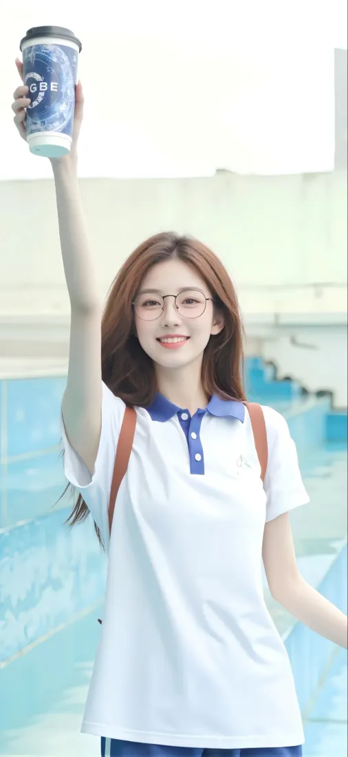 校服美女手机壁纸｜泳池背景 - 清新氛围感「哲风壁纸」