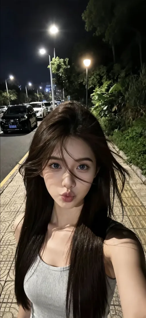 夜晚自拍美女手机壁纸｜街道夜景 - 氛围感高清「哲风壁纸」