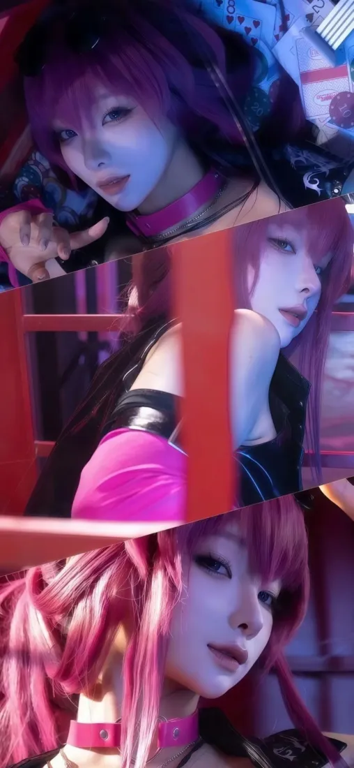 粉色头发美女手机壁纸｜偏红背景 - 氛围感高清「哲风壁纸」