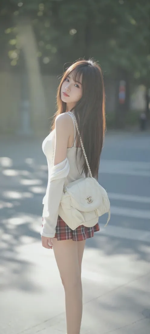 长发美女手机壁纸｜户外街拍背景图片 - 清新氛围「哲风壁纸」