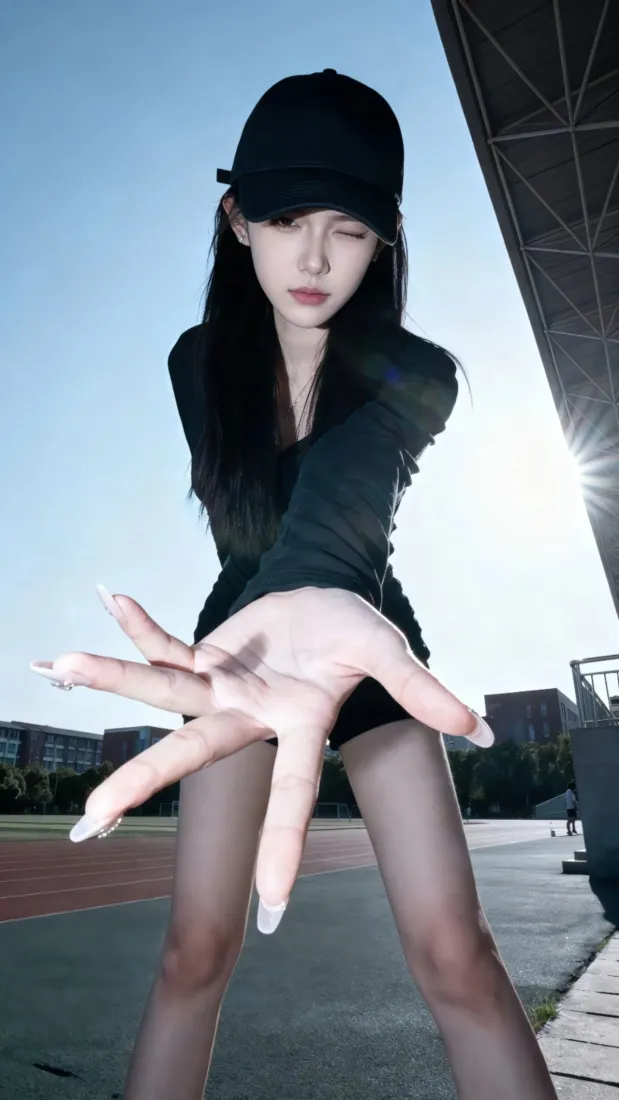 黑衣美女手机壁纸｜运动场背景图片 - 氛围感高清「哲风壁纸」