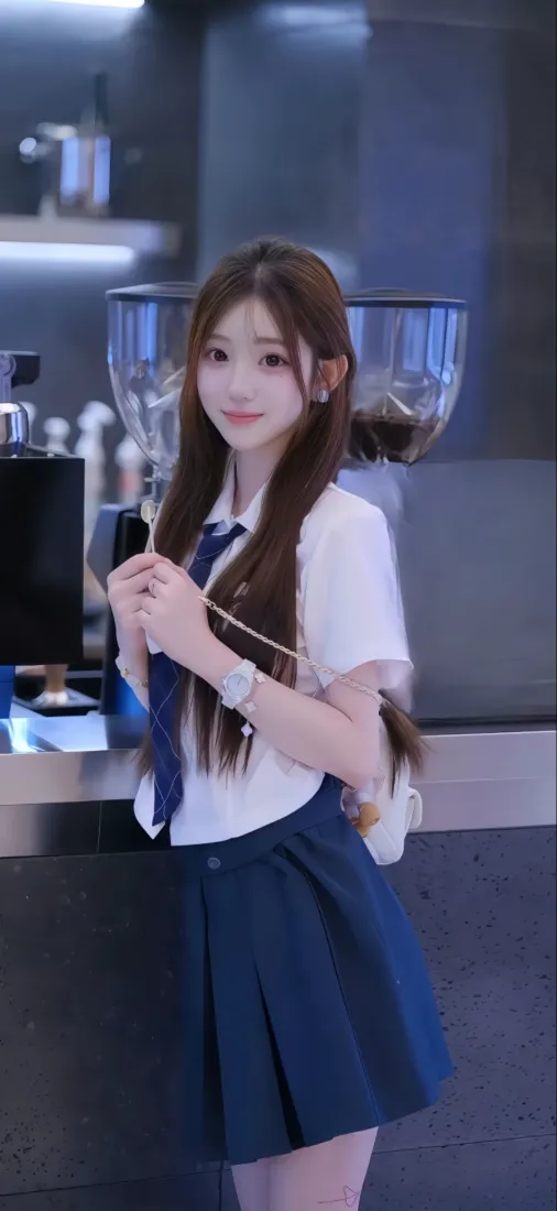 校服美女手机壁纸｜吧台背景图片 - 清新氛围「哲风壁纸」
