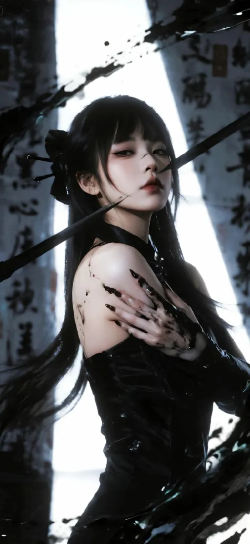 黑衣美女手机壁纸｜暗黑水墨背景图片 - 氛围感高清「哲风壁纸」