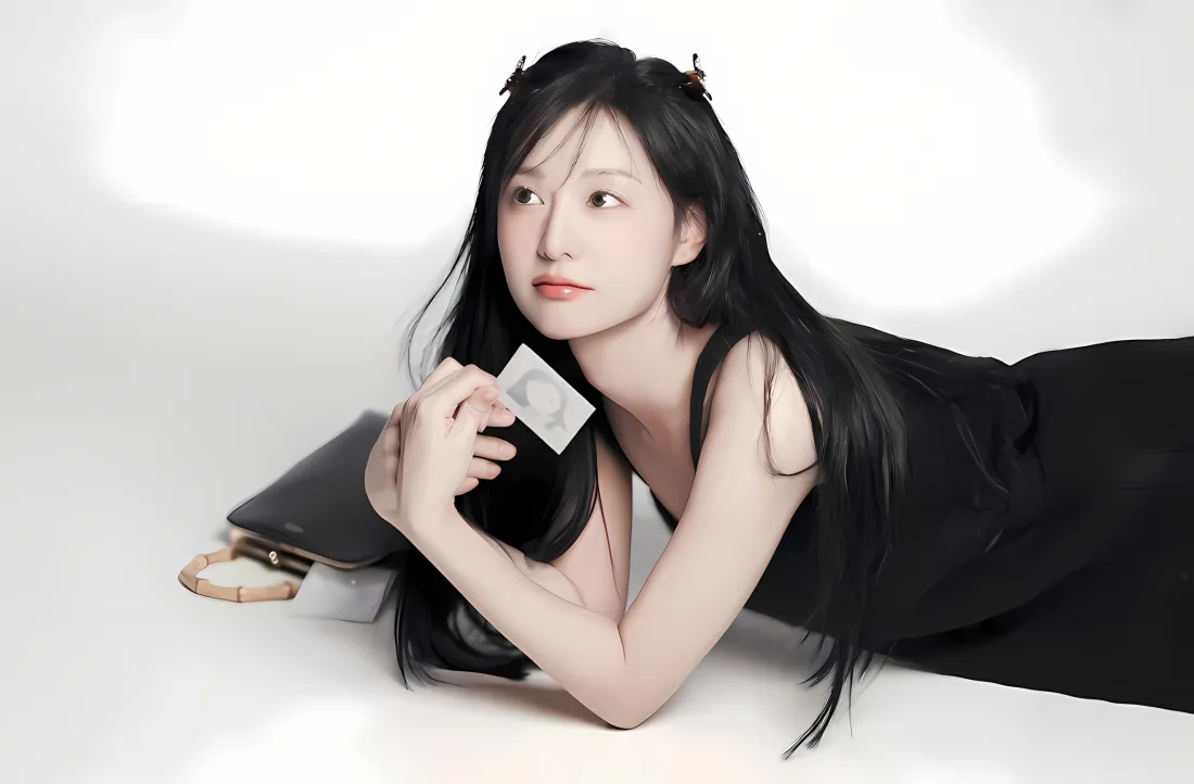 2k金智媛壁纸｜白背景 - 黑色吊带裙「哲风壁纸」