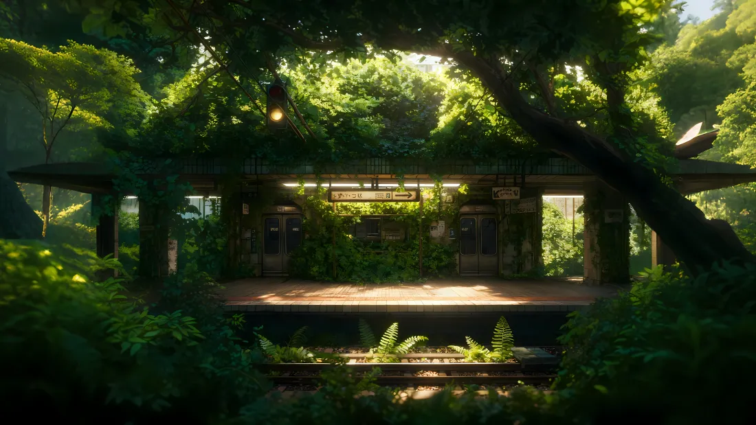 4k森林车站壁纸｜自然背景图片 - 绿植环绕「哲风壁纸」