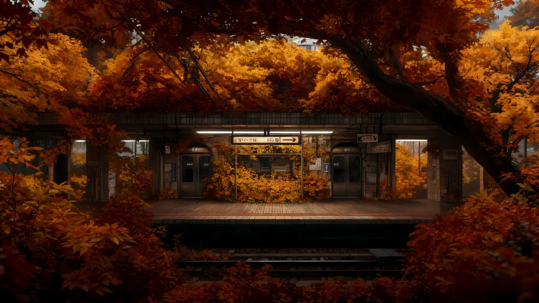 3k秋天车站壁纸｜轨道背景图片 - 秋叶「哲风壁纸」
