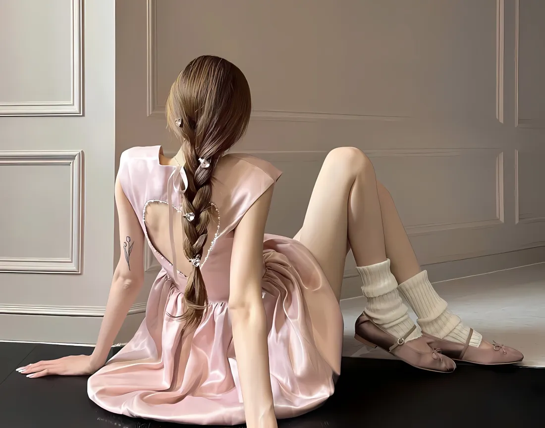2k粉色裙美女背影壁纸｜室内 - 芭蕾鞋「哲风壁纸」