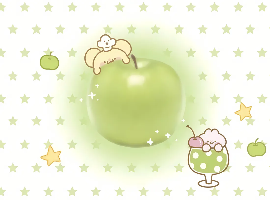 2k青苹果萌物壁纸｜清新背景 - 星星元素「哲风壁纸」