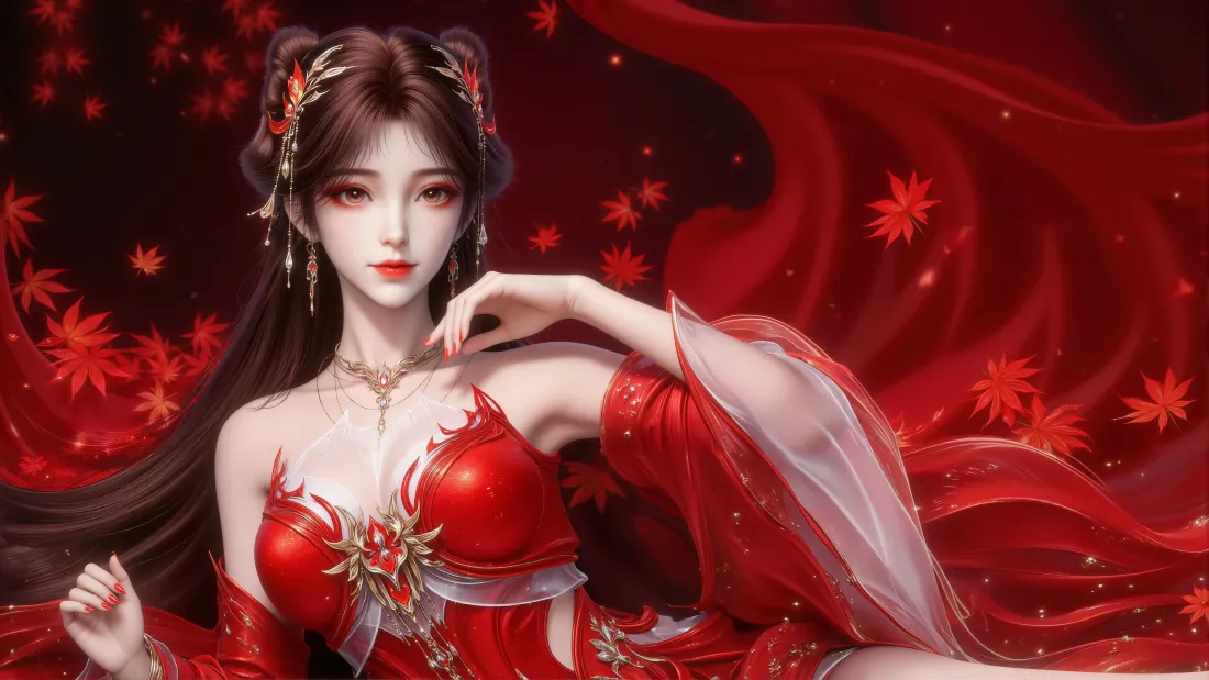 4k火灵儿壁纸｜完美世界 - 红衣枫叶「哲风壁纸」