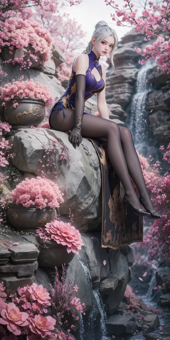 季莹莹手机壁纸｜永劫无间 - 黑丝瀑布花卉「哲风壁纸」