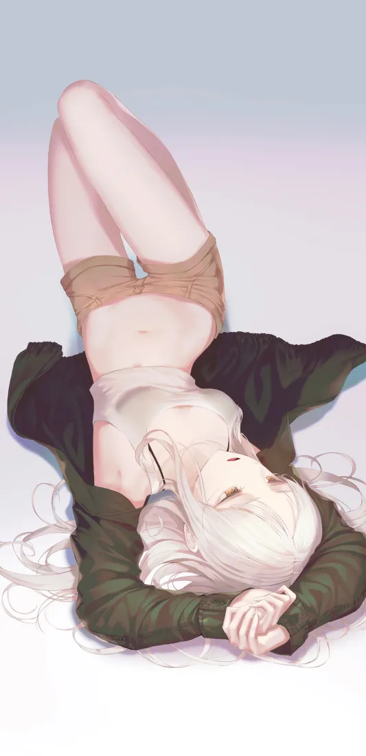 白发少女睡觉手机壁纸｜动漫背景 - 休闲风「哲风壁纸」