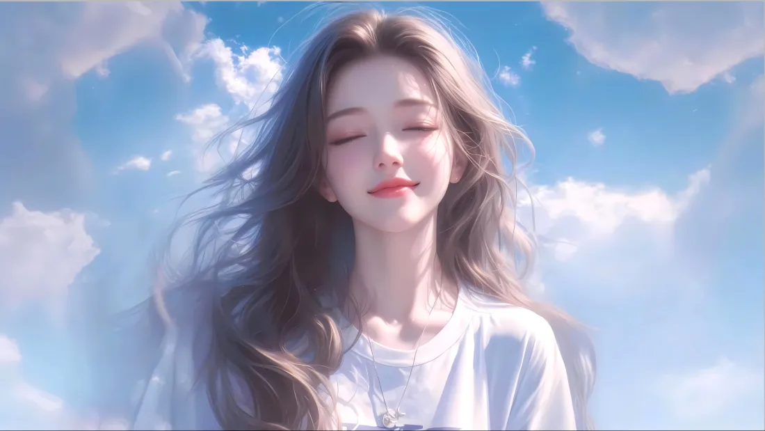 3k女孩壁纸｜蓝天云朵背景图片 - 阳光清新「哲风壁纸」