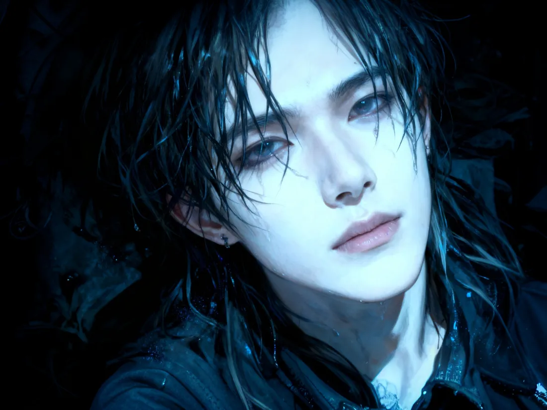 3k妖冶少年壁纸｜蓝色背景 - AI长发男生「哲风壁纸」