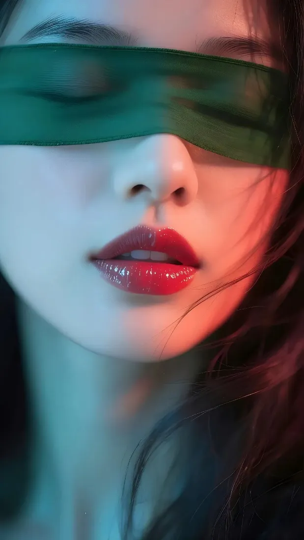 绿布遮眼美女手机壁纸｜氛围感 - 红唇光影「哲风壁纸」