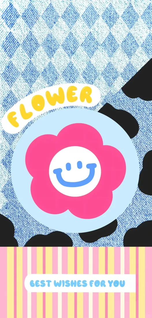 卡通花朵手机壁纸｜牛仔风背景图片 - 可爱笑脸「哲风壁纸」