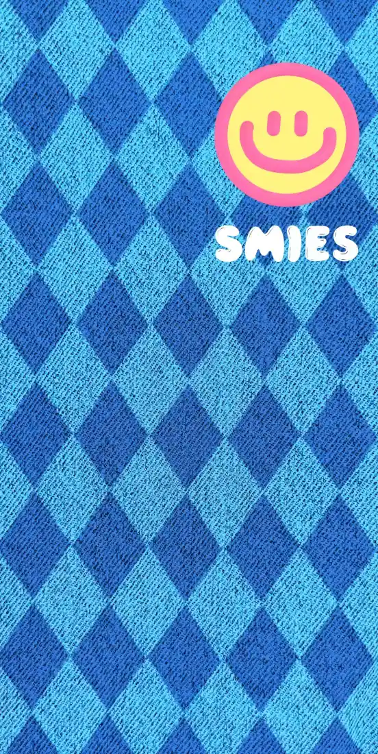 笑脸牛仔风手机壁纸｜蓝色格纹 - 粉色笑脸「哲风壁纸」