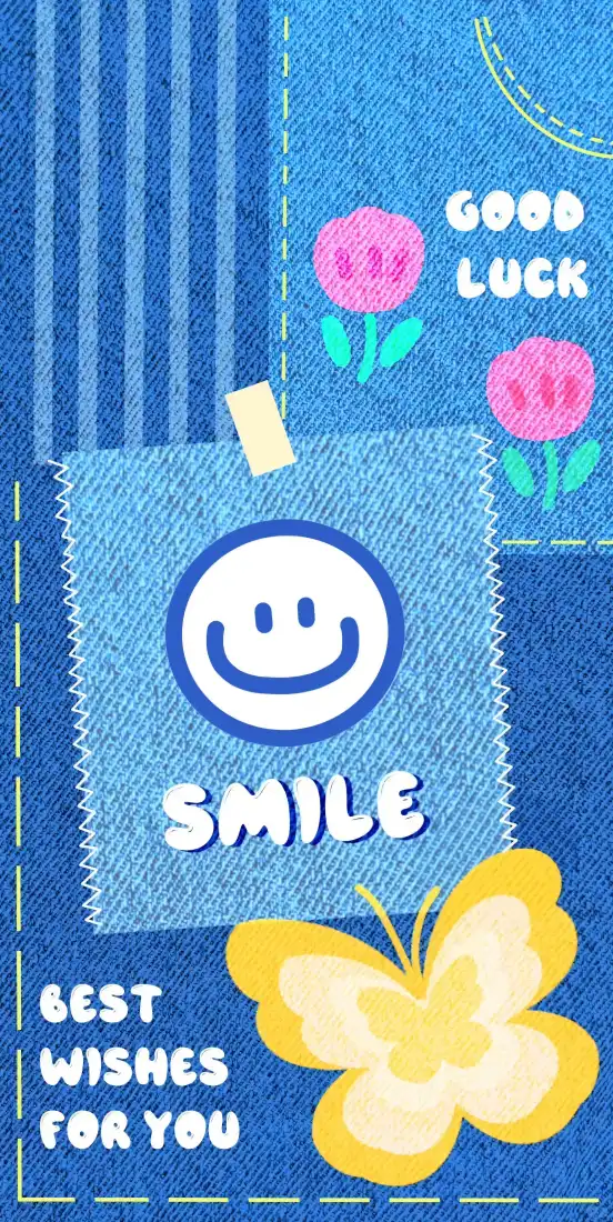 牛仔风笑脸卡通手机壁纸｜蓝色牛仔背景 - 蝴蝶「哲风壁纸」