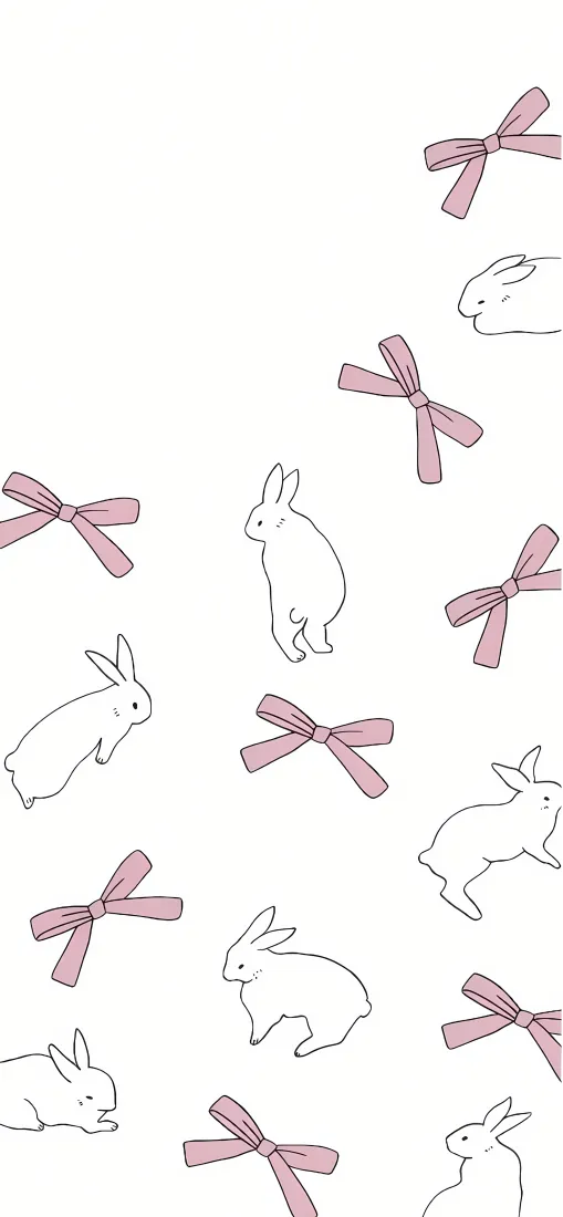 兔子手机壁纸｜简约可爱背景图片 - 粉色蝴蝶结「哲风壁纸」