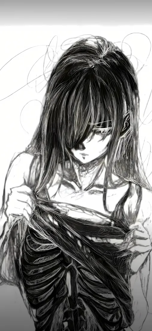 黑白漫画骨骼人物手机壁纸｜暗黑背景 - 二次元「哲风壁纸」