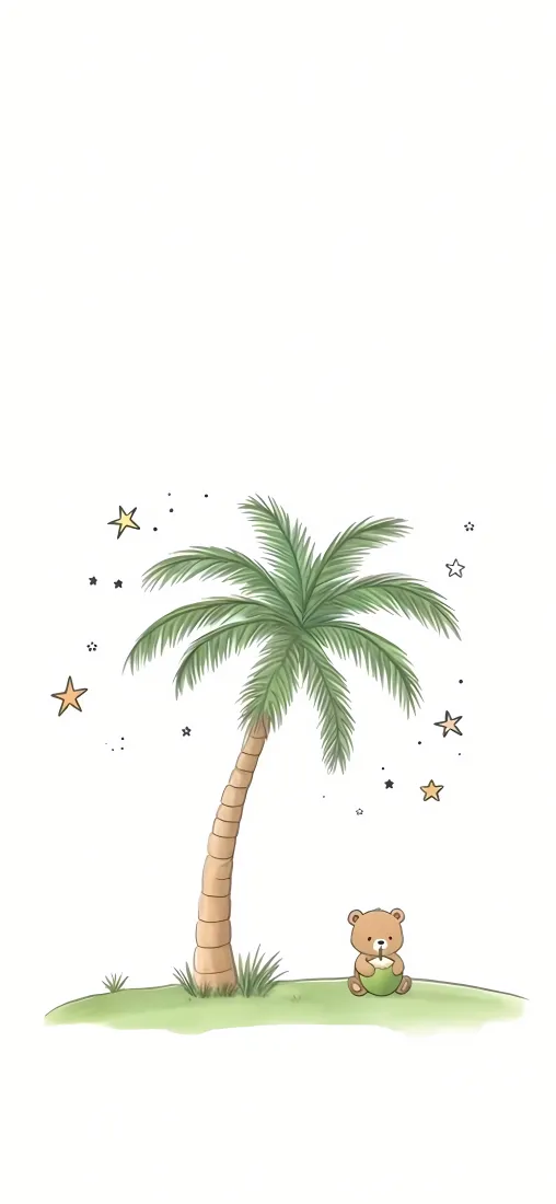 小熊椰子树手机壁纸｜卡通背景图片 - 星星草地「哲风壁纸」
