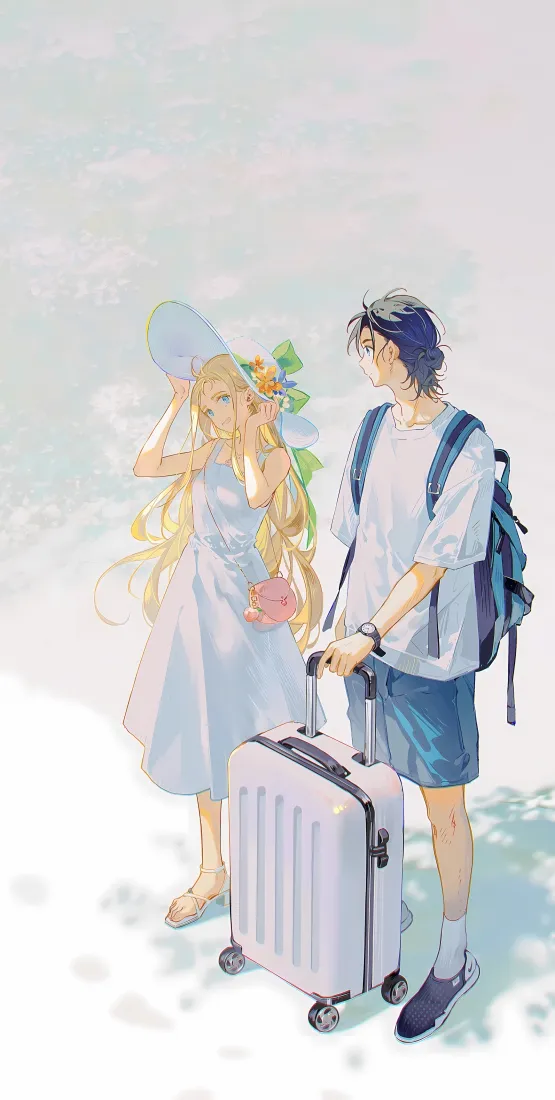 动漫旅行手机壁纸｜简约背景 - 行李箱「哲风壁纸」