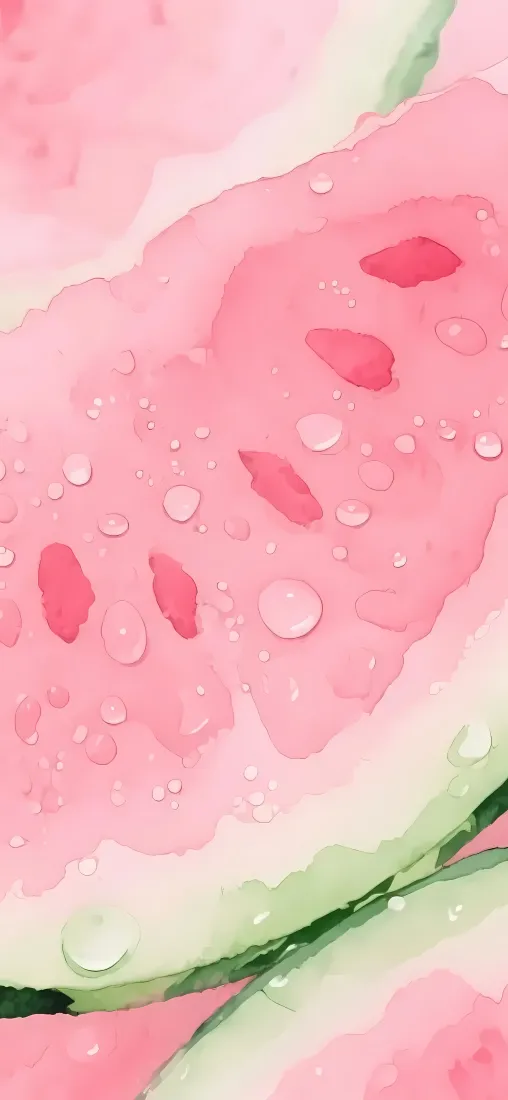 水墨西瓜手机壁纸｜水彩背景图片 - 水珠水果切片「哲风壁纸」