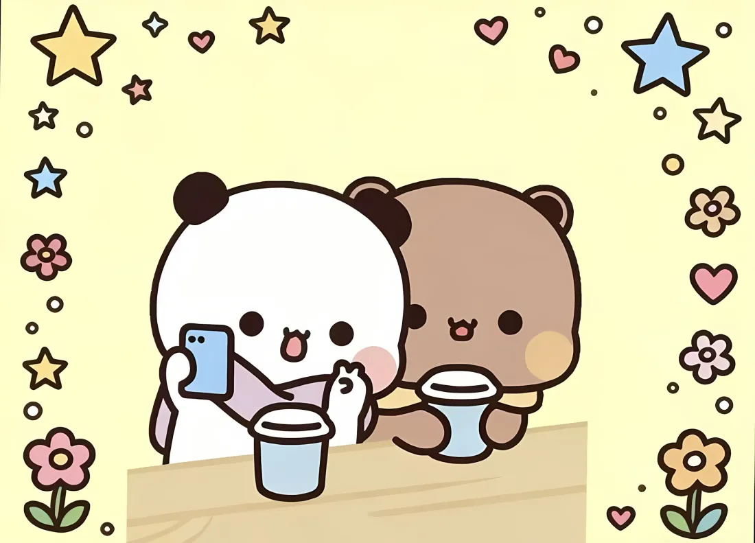 2k一二布布壁纸｜黄色 - 拍照喝饮料「哲风壁纸」