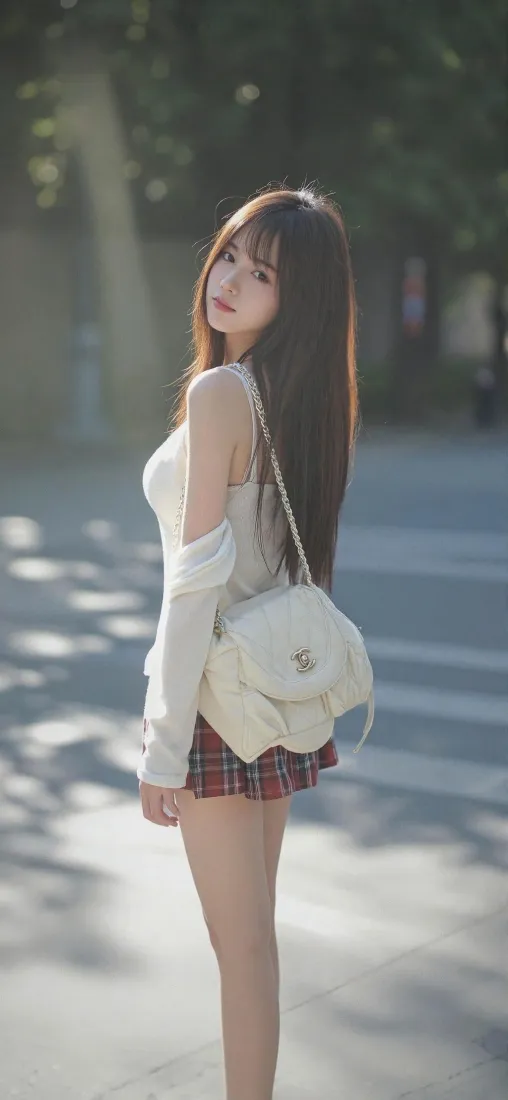 长发美女手机壁纸｜街拍背景图片 - 清新穿搭「哲风壁纸」