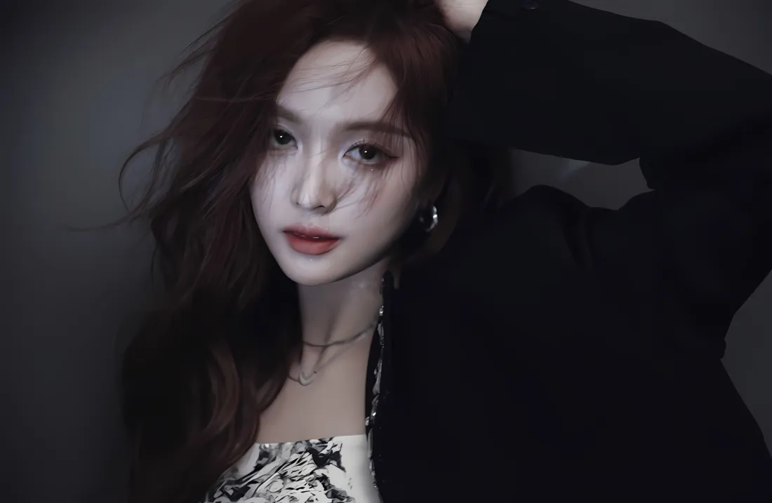 2k吴宣仪壁纸｜暗黑背景 - 辣妹红发「哲风壁纸」