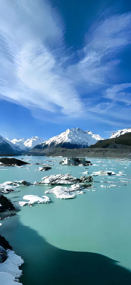 自然风景手机壁纸｜雪山湖水背景图片 - 冰川蓝天「哲风壁纸」