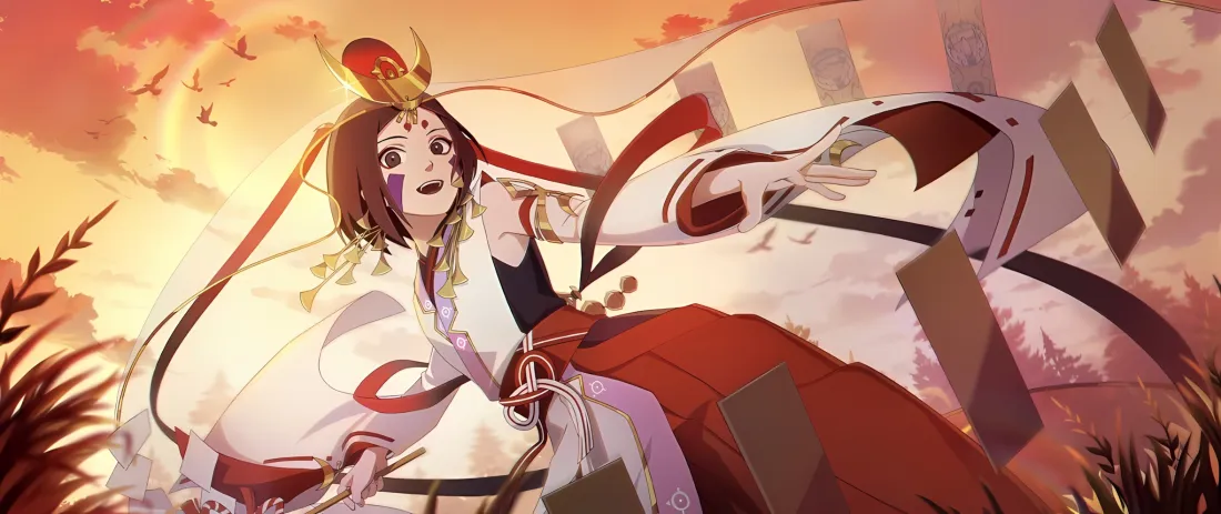 2k古风角色壁纸｜霞光背景 - 红衣白衣「哲风壁纸」