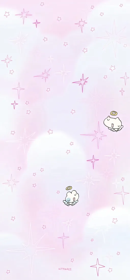 可爱小动物手机壁纸｜粉色背景 - 星星云朵「哲风壁纸」