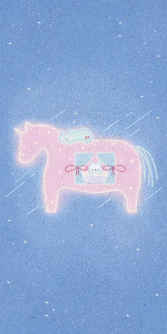 粉色小马驹手机壁纸｜蓝粉背景 - 梦幻星空「哲风壁纸」