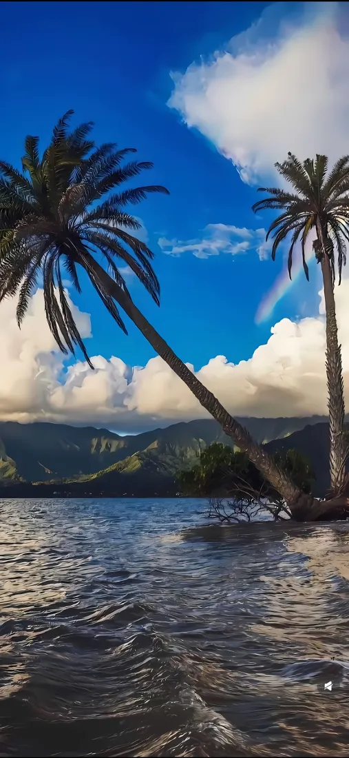 海边椰子树手机壁纸｜海边风景图片 - 岩石海水「哲风壁纸」