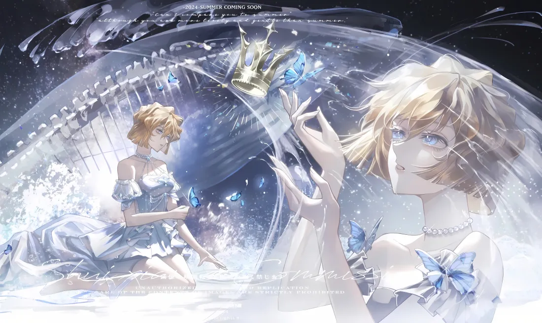 4k灰原哀壁纸｜名侦探柯南背景图片 - 蓝色蝴蝶结礼服「哲风壁纸」