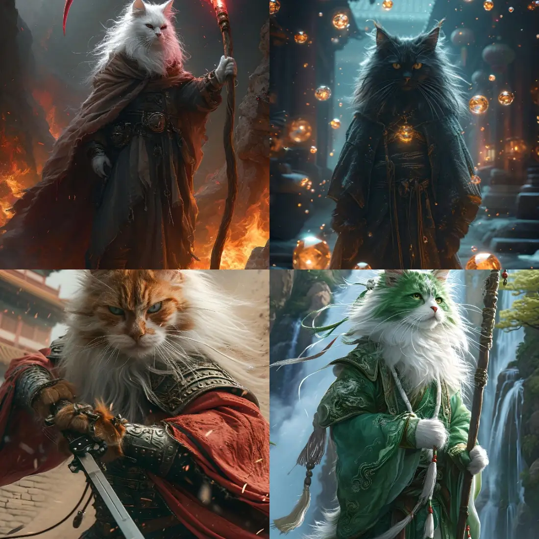 古风猫手机壁纸｜武侠猫背景 - 法杖长剑「哲风壁纸」